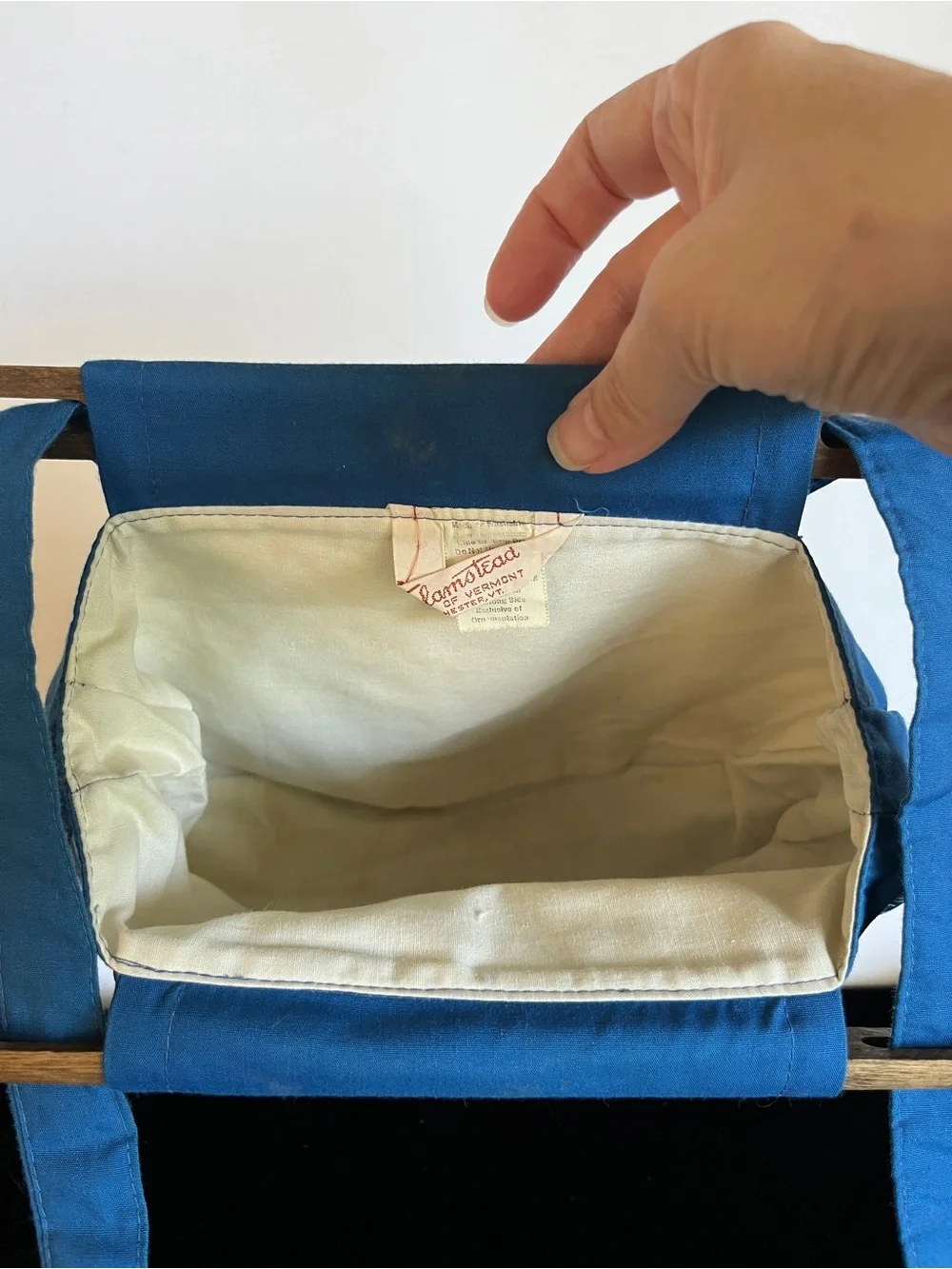Vintage Flamstead of Vermont 70s-80s Coastal Sailboat Ocean Wood & Fabric Bag